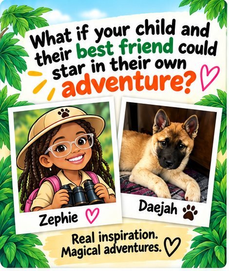 What if your child and their best friend could star in their own adventure? Photos of Zephie and her dog Daejah.